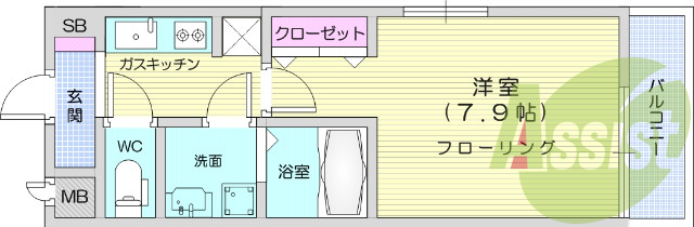 1K、バストイレ別、モニター付きインターフォン