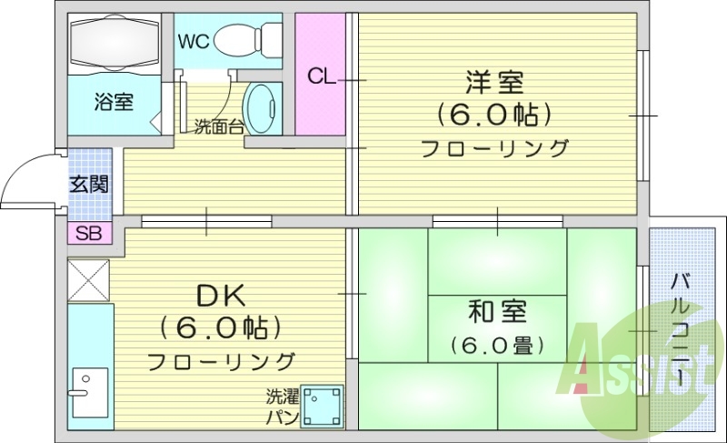 2DK、エアコン、室内洗濯機置き場、トイレ浴室別、収納