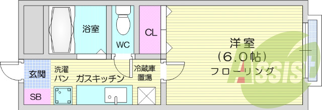 1K、光ファイバー、バス・トイレ別、室内洗濯機置き場