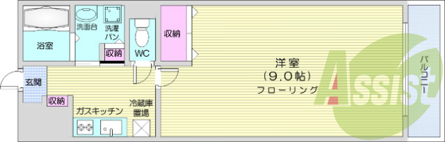 1K 西向 追炊機能、浴室乾燥機付、モニター付きインターホン