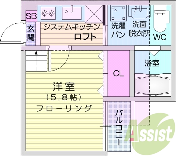 1K、エアコン、バストイレ別、独立洗面台
