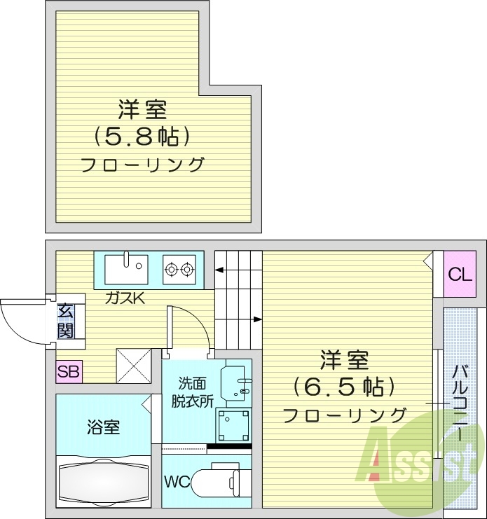1K、ロフト付き、バルコニー付き、独立洗面化粧台