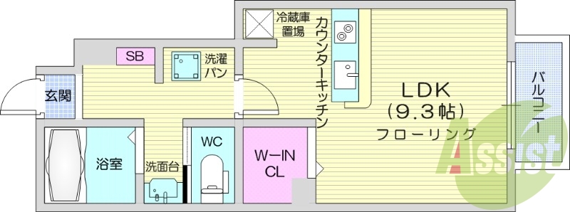 ワンルーム、ペット相談、エアコン、バルコニー。