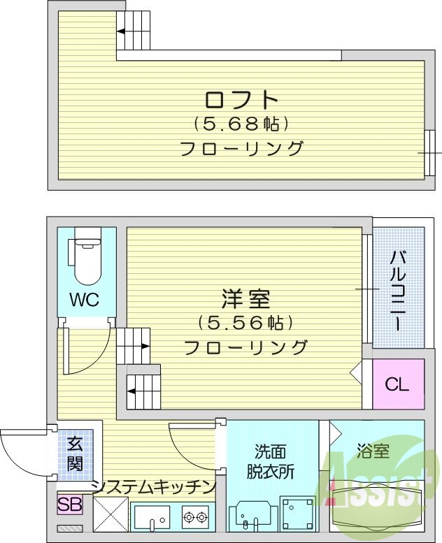 1K、ロフト付き、独立洗面、浴室乾燥、室内物干、エアコン