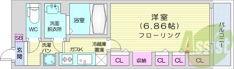 1K、ネット無料、バルコニー、浴室乾燥機、バストイレ別