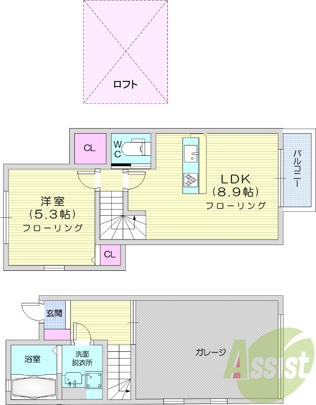1LDK、ガレージ付、デジタルキー、