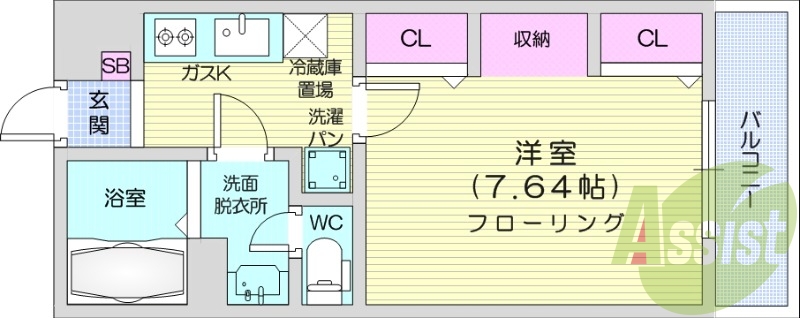 1K、ネット無料、バルコニー、浴室乾燥機、バストイレ別