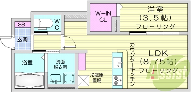 1LDK、独立洗面台、温水洗浄便座、エアコン