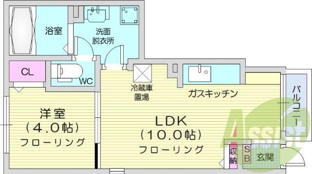1LDK、ＢＴ別、浴室乾燥機、温水洗浄便座、シャワー付洗面台