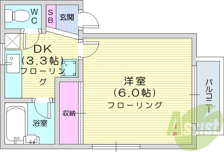 1K、防犯カメラ、バストイレ別、エアコン