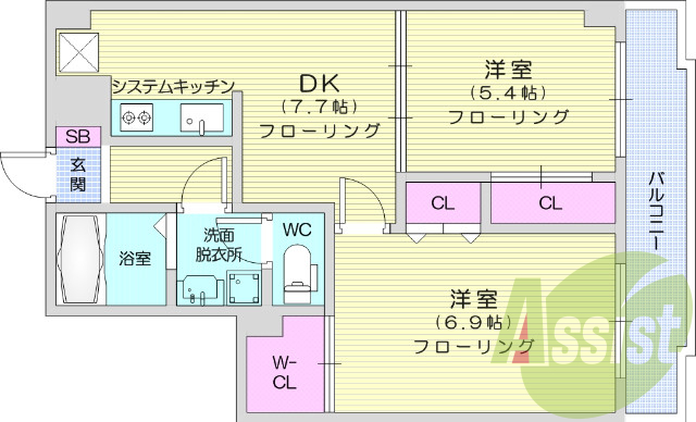 2DK、エアコン、バストイレ別、オートロック