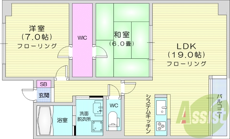 2LDK、追い炊き機能、温水洗浄便座付き、インターネット無料
