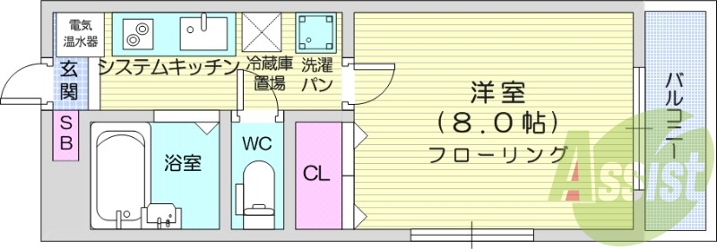 1K、エアコン、バストイレ別、インターホン