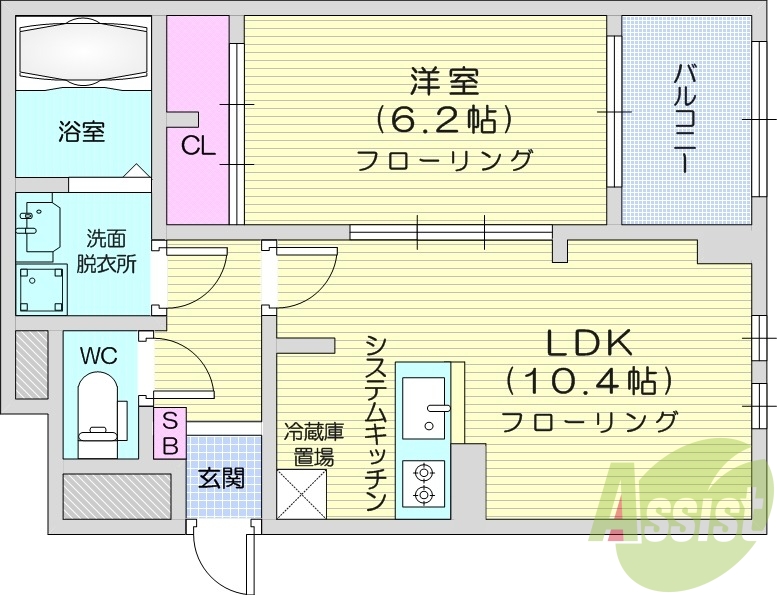 1LDK、独立洗面台、エアコン付き、追い焚き機能付き