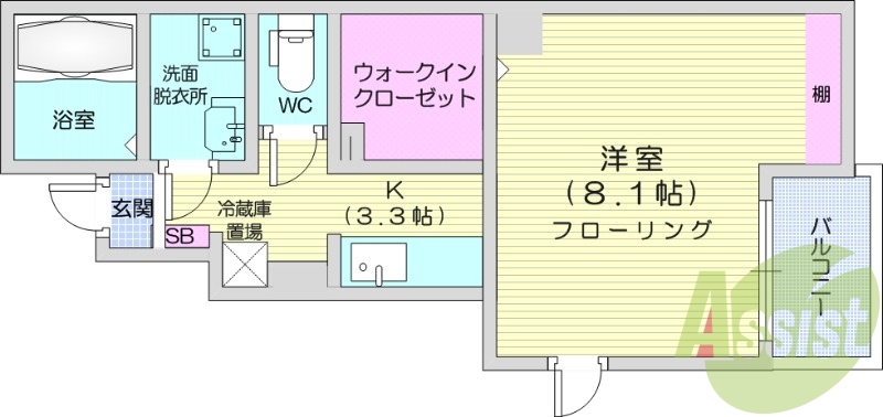 1K、駐車場有り、追い焚き機能有り、TV付インターホン有り。