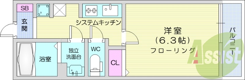 1*、バルコニー、追い焚き、浴室乾燥機、独立洗面台