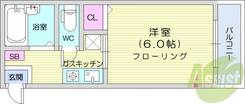 1K、バス・トイレ別、温水洗浄便座付き、エアコン付き