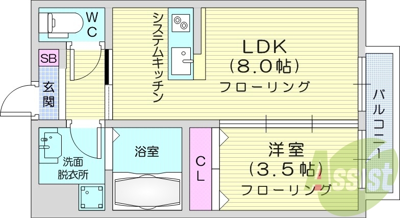 １LDK、追焚機能付き、浴室乾燥機、シャワー付き独立洗面台