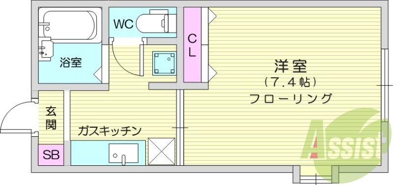 1K　インターネット無料、モニター付きインターホンあり。
