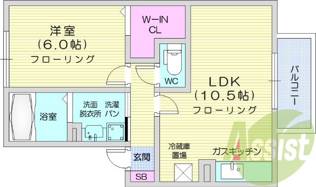 １LDK、バス・トイレ別、追い焚き給湯、洗髪洗面化粧台