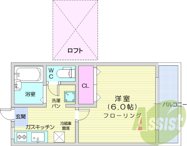 1K、エアコン、シューズボックス、ロフト