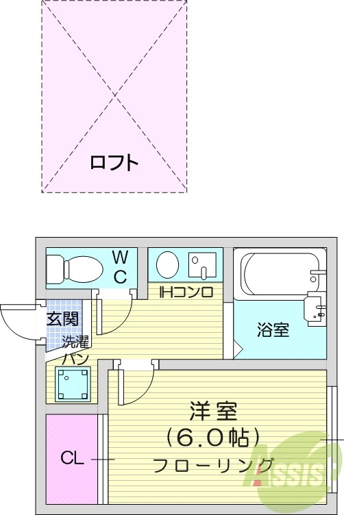 1K・ロフト・バストイレ別・IHクッキングヒーター