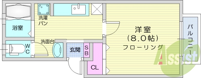 1K、エアコン、室内洗濯機置き場、トイレ浴室別、収納