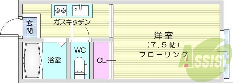 1Ｋ、ネット無料、フローリング、バストイレ別、ガスコンロ付き