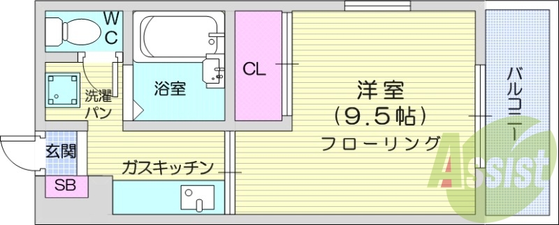 1K、インターネット無料、バルコニー、エアコン。