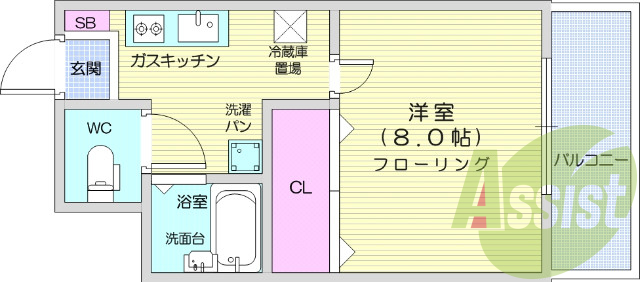 1Ｋ、ＢＳ端子、モニター付きインターフォン、バス・トイレ別。