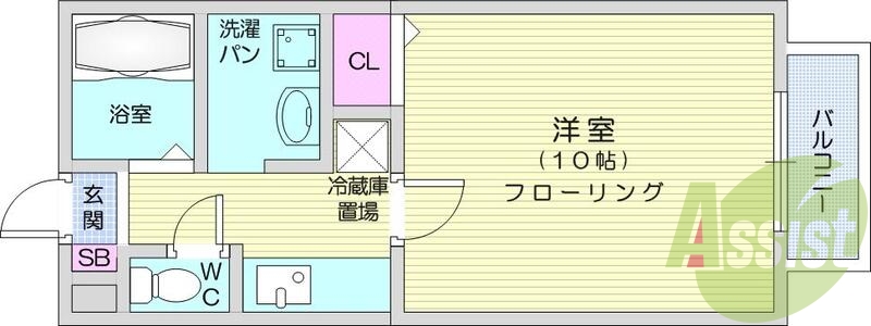 1K、エアコン、バルコニー、インターホン、給湯