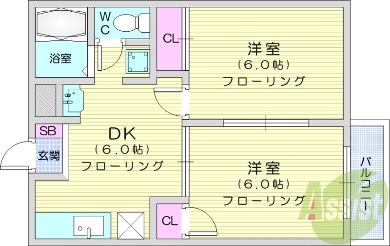 2DK、ペット可、モニター付きインターホン、追い焚き機能