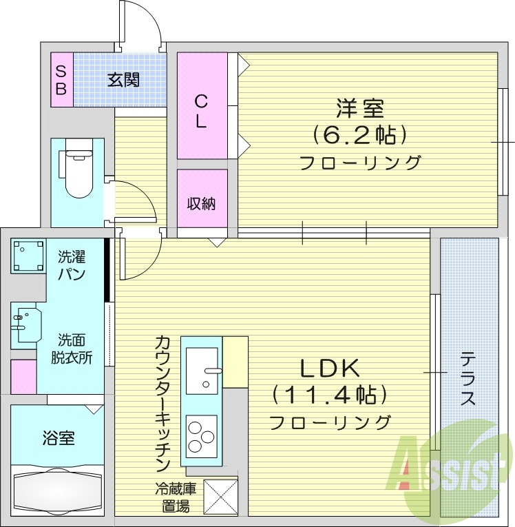 1LDK、追い焚き機能、浴室乾燥機、エアコン、バストイレ別
