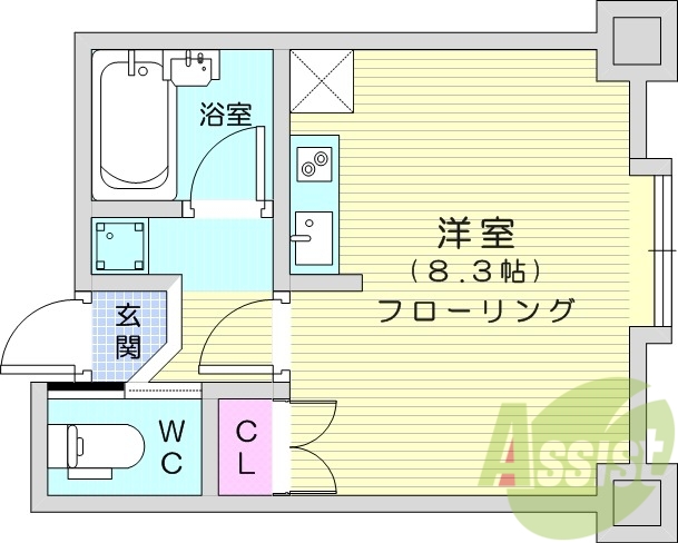 ワンルーム、エアコン、オートロック、システムキッチン