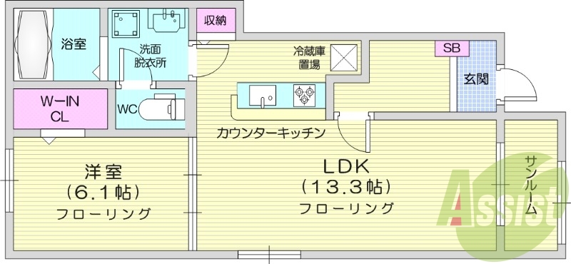 1LDK、追い焚き、宅配ボックス、浴室乾燥、エアコン2台