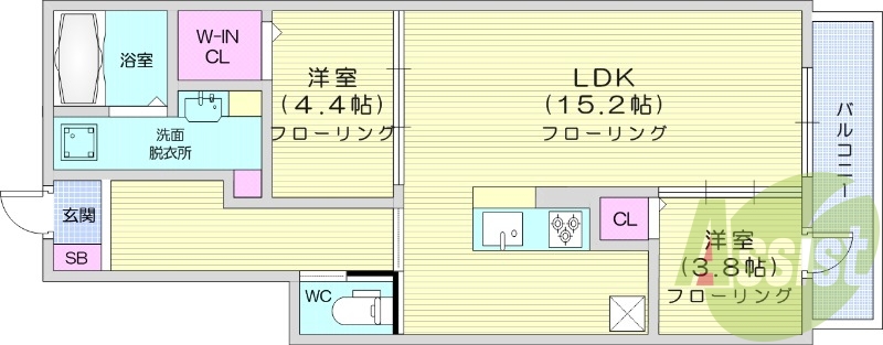 2LDK、浴室乾燥機、追い焚き機能、バストイレ別、エアコン