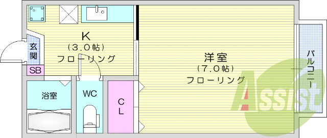 1K、ウォシュレット機能付きトイレ、モニタ付きインターホン