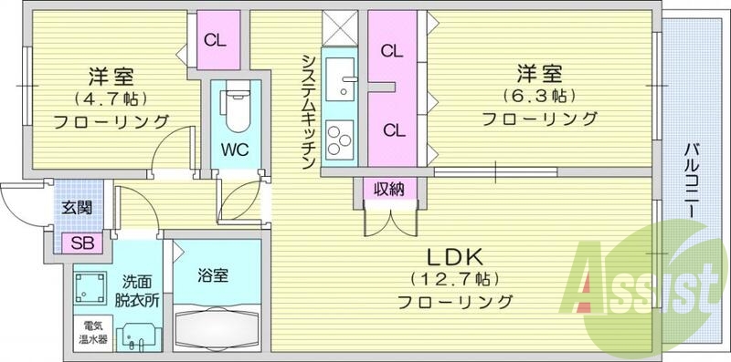 2LDK、オール電化、ペアガラス、インターホン