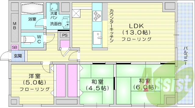 3LDK、B・T別、エアコン、追い焚き、音声インターホン