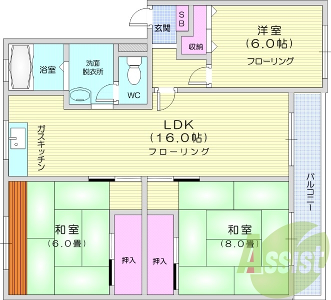 3LDK、シャンプードレッサ、追い焚き機能、エアコン