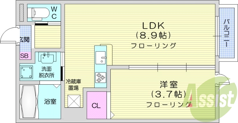 1LDK、エアコン、追い焚き機能、バストイレ別