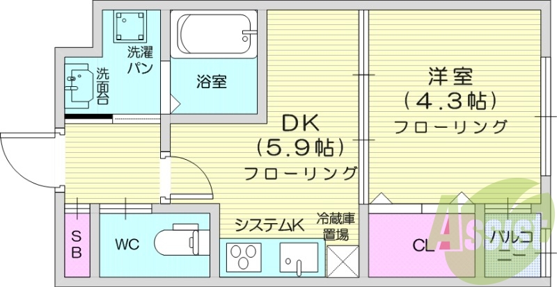 1DK、システムキッチン、インターネット対応