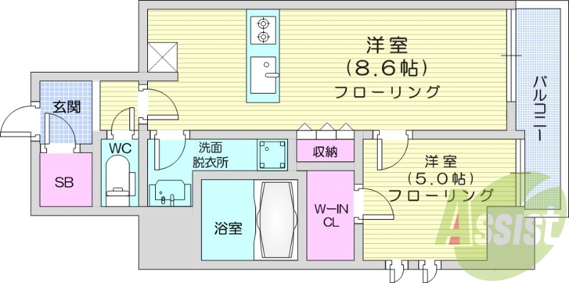 1LDK、システムキッチン、オートロック、防犯カメラ