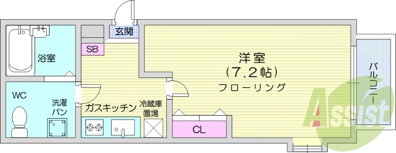 1K、バス・トイレ別、角部屋、エアコン、室内洗濯機置き場