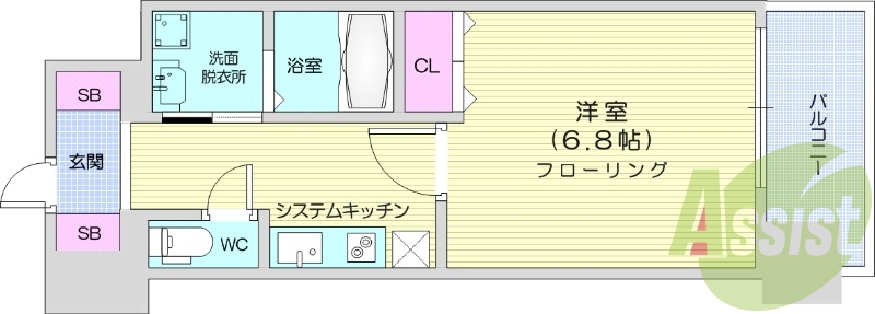 1K、インターネット無料、追い焚き、オートロック