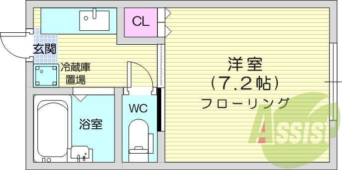 1K、エアコン、バストイレ別、都市ガス、バストイレ別