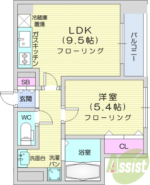 1LDK、給湯器、浴室乾燥機、追い炊き、シューズBOX。