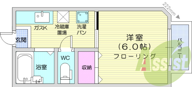 １K、都市ガス、バストイレ別、温水洗浄便座