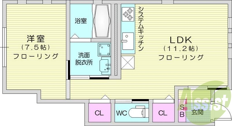 １LDK、エアコン２台、ネット無料、システムキッチン