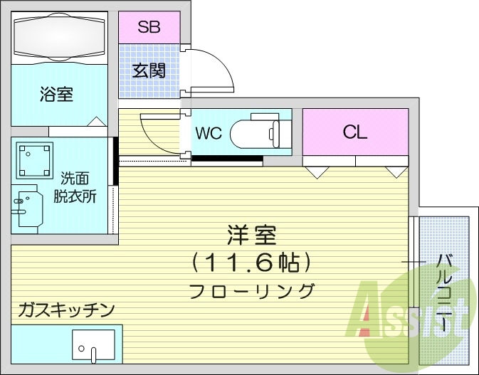 ワンルーム、防犯カメラ、バルコニー、オートロック。